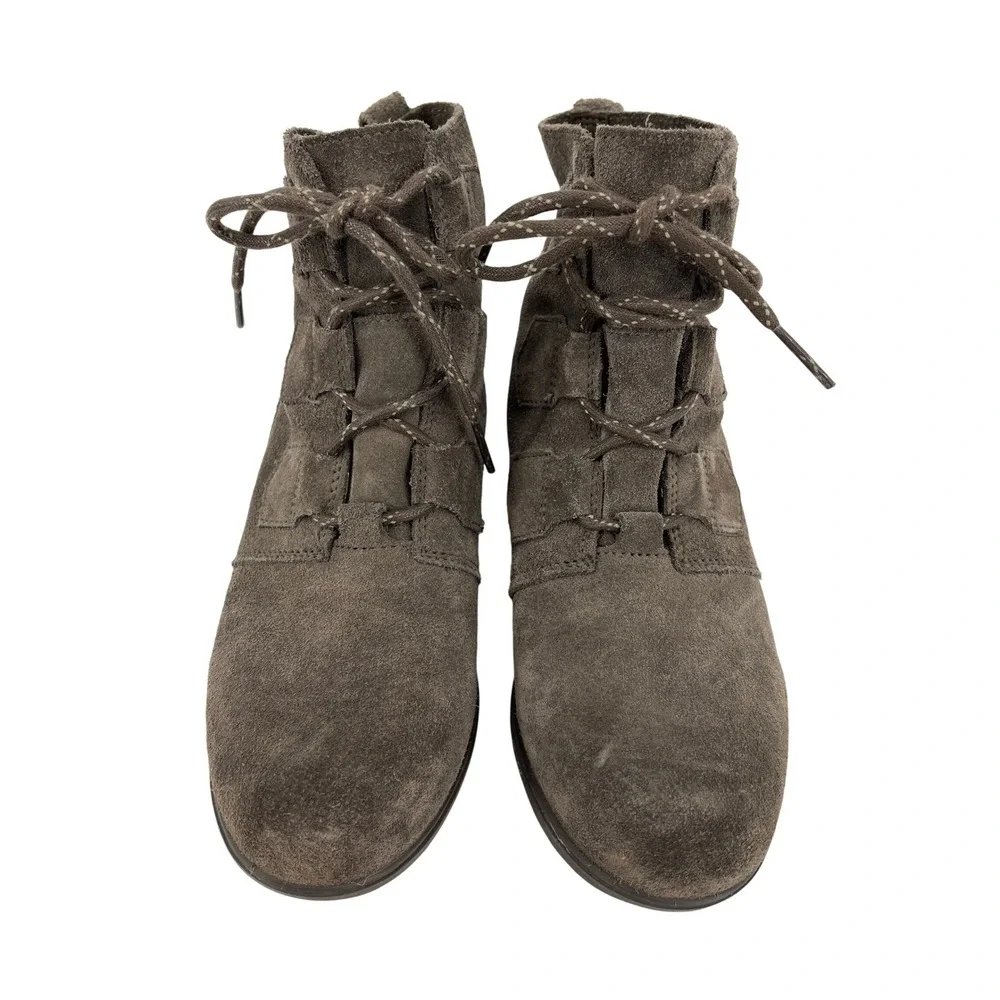 Sorel Evie Lace Wedge Ankle Boots Womens 9.5 Grey Suede‎ Waterproof NL3322-245